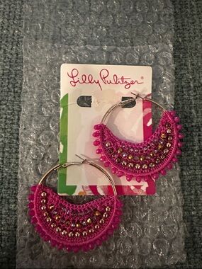 Lilly Pulitzer Crochet Hoop Earrings with Gold Beads